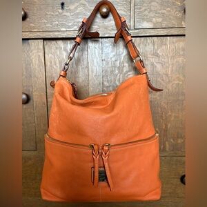 Vintage Dooney Bourke Dillen Orange Pebble Leather Slouch Zip Top Tote